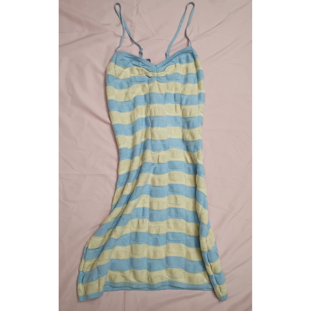 Her Entire Name Says Grace Blue Cream Striped Knit Mini Dress Med Feminine